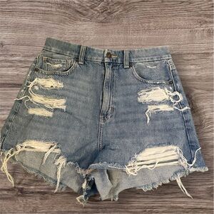 American Eagle Outfitters Blue Distressed denim Jean Shorts comfort stretch 6